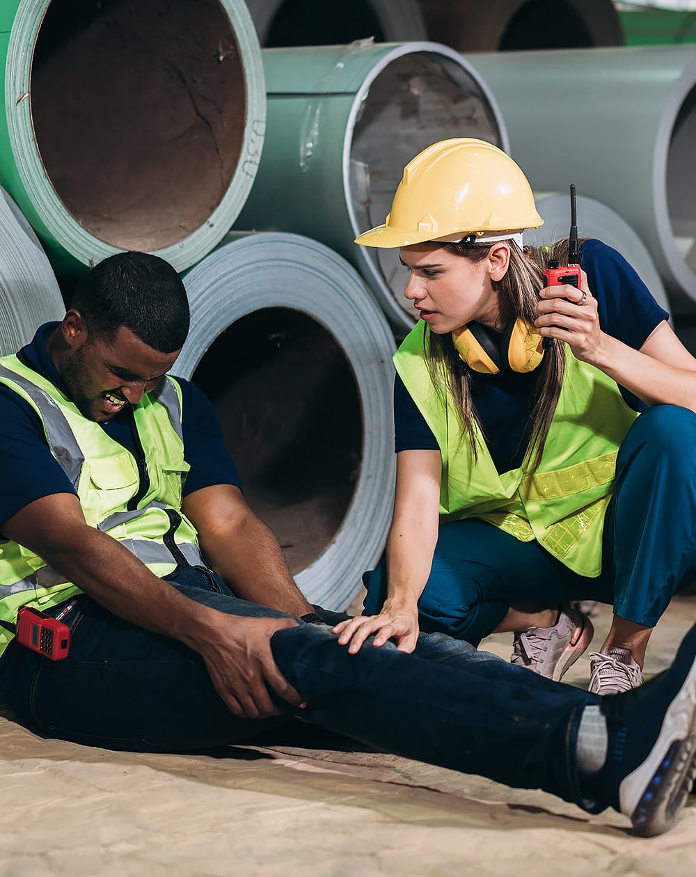 man with knee injury while working